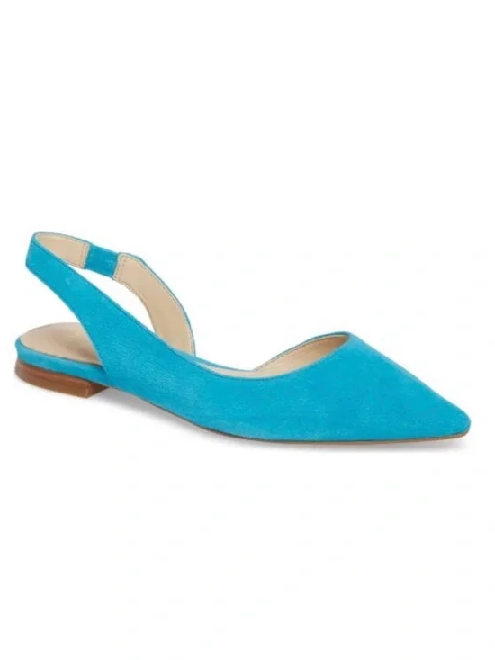 MARC FISHER LTD Sessily Turquoise Blue Suede Skimmer Slingback Flat Size 7.5