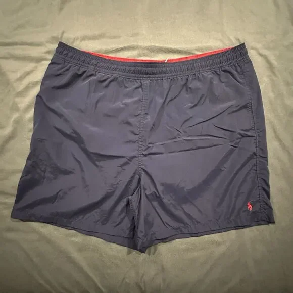 Vintage 90s Polo Ralph Lauren Board Shorts Mens 3XB Big Swim Trunks Navy Beach