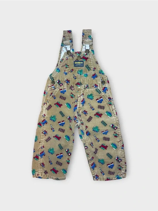 OshKosh B’gosh Vintage Train Tracks Pattern Brown Corduroy Overalls