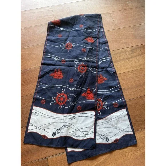Gim Renoir Nautical‎ Rectangle Scarf 55” x 11” Blue White Red
