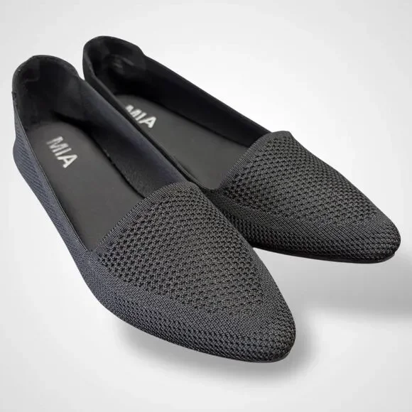 MIA Women Knit Stretchy Pointy Flats Shoes Size 6.5 M Black Comfort Academia