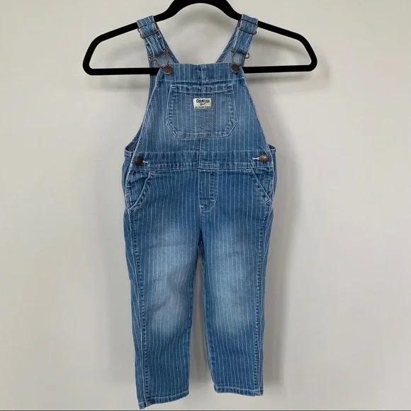 OshKosh B’Gosh Denim Overalls With Pink Green Purple‎ Stripes Size 3T