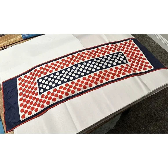 Vintage Scarf Acetate Made in Japan Red White and Blue Large Dots