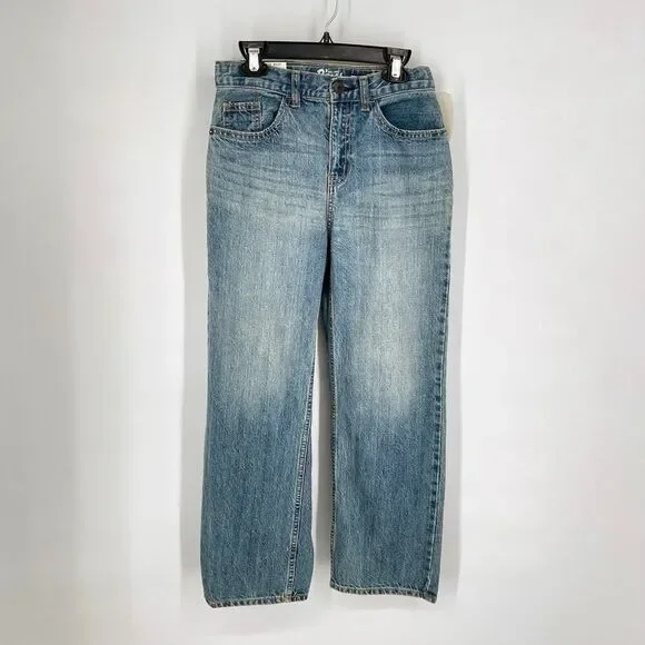OshKosh NEW Classic E-Z Adjust Waist Straight Leg Denim Blue Jeans Kids Sz 12R