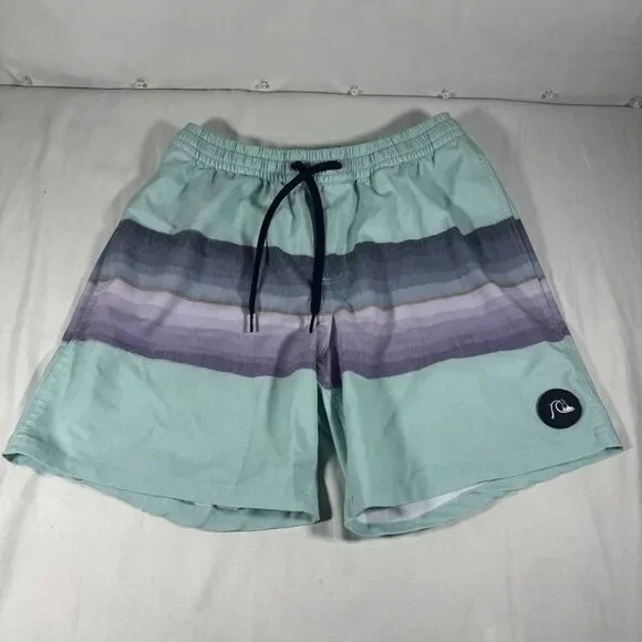 Quiksilver Blue Striped Board Shorts Blue/ Purple/gray Stripes Small