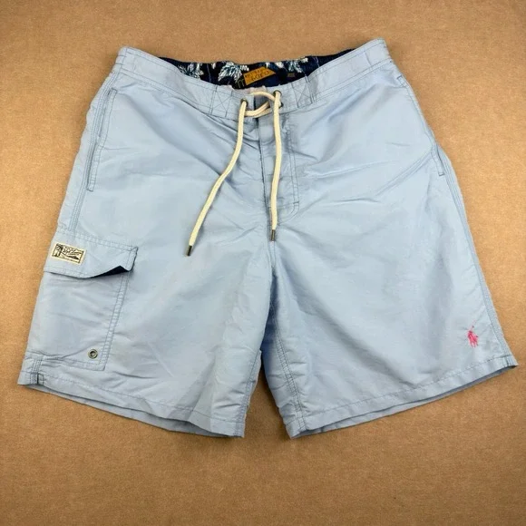 Polo Ralph Lauren Swimwear Men's L Blue Board Shorts Mesh Liner Cargo Drawstring