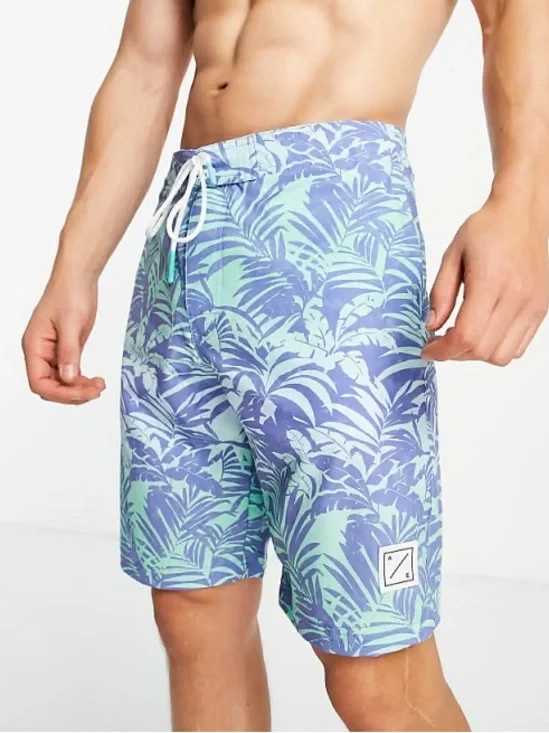 American Eagle | Blue and Green Palm Tree Print Boardshorts | Size Extra Large