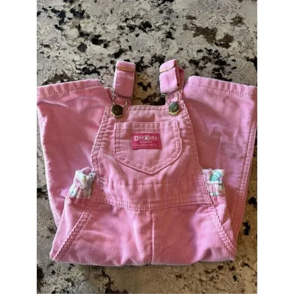 Oshkosh B’gosh Vintage Pink Corduroy Overalls Vestbak Cotton Blend 12 Months