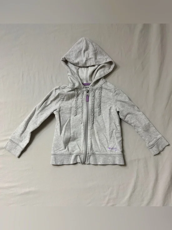 Oshkosh Hoodie Zippered Jacket Girl’s 3T Gray Ruffle Summer Warmup Outdoor Cute