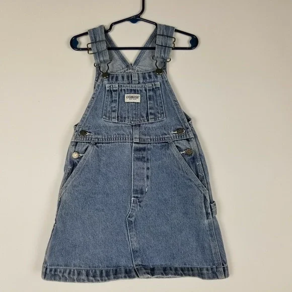 Oshkosh Girls Toddler Size 4T‎ Bib Overall Blue Denim Dress Adjustable Straps
