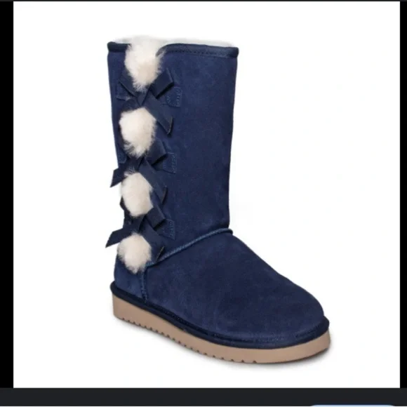 KOOLABURRA VICTORIA UGG KIDS SUEDE LEATHER with FAUX FUR BOW BOOTS SZ 3
