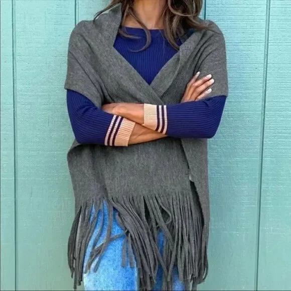 Lucky Brand scarf dark grey charcoal brushed fringe cozy warm rectangular