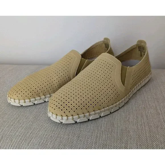 OTBT Womens Universe Shoe Size 10 Yellow Leather Perforated Slip On Flat Loafer