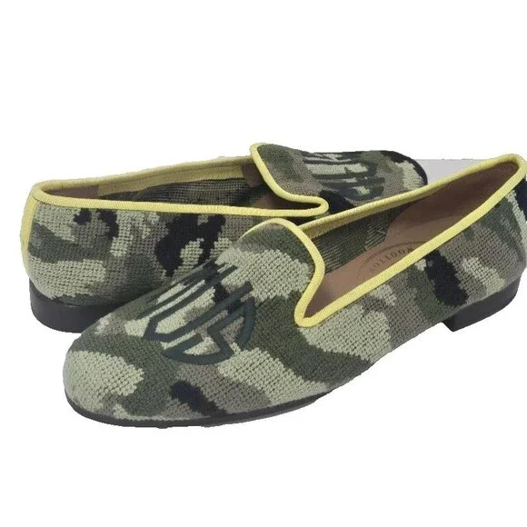 Stubbs & Wootton Needlepoint Camo Green Women's Loafers Shoe 9 AA NEW!  $625