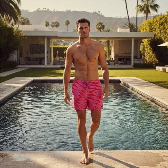 Patagonia Men's Pink Red Leaf Print‎ Summer Spring Vacation Swim Trunks Size XL