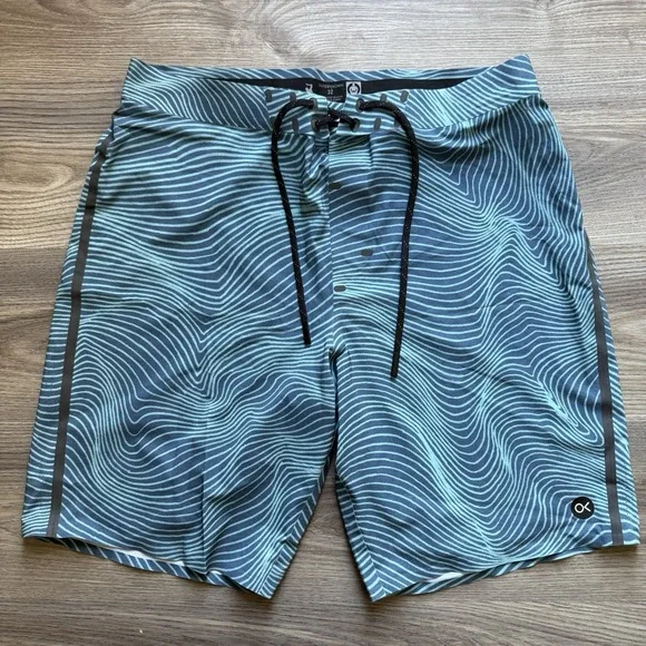 Outerknown Apex Board Shorts Mens 32 Blue‎ Wave Print Swim Trunks 9
