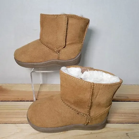 Wonder Nation Toddler Sherpa Lined Brown Faux Suede Ankle Boots - Size 4