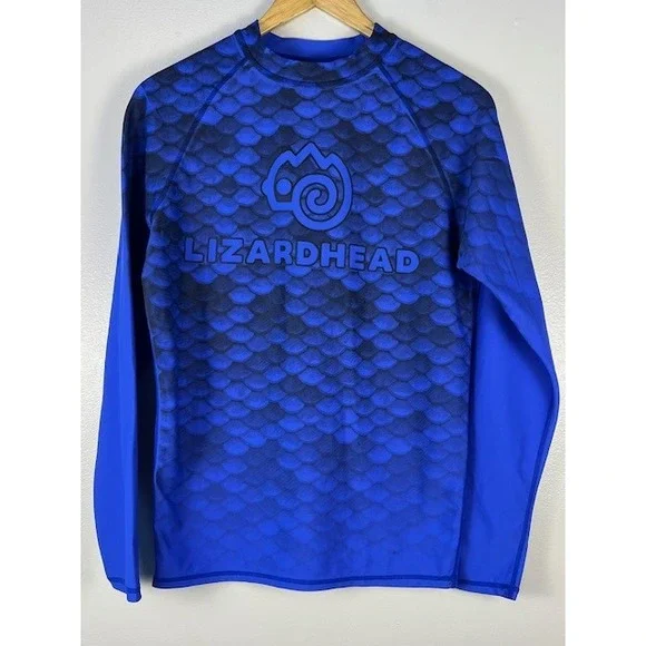 Lizard Head Mens Long Sleeve Rash Guard Swim Shirt Blue Scale Print Size Medium‎