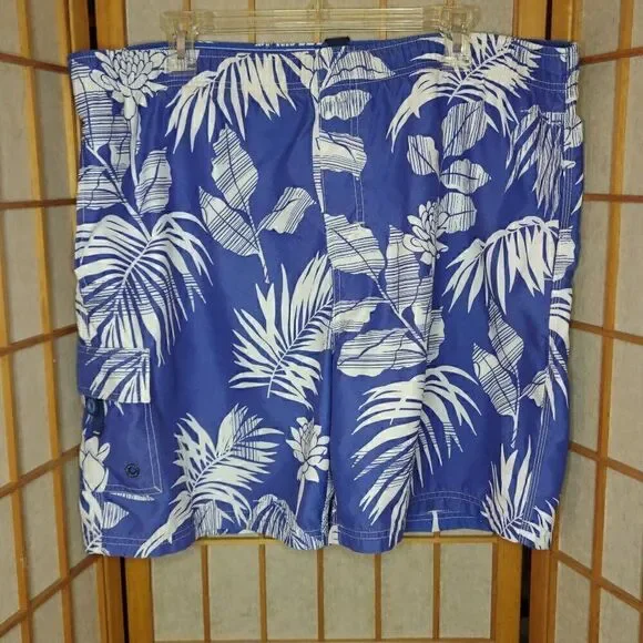 Newport Blue Men's Hawaiian Leaf Pattern Board Shorts Blue Large