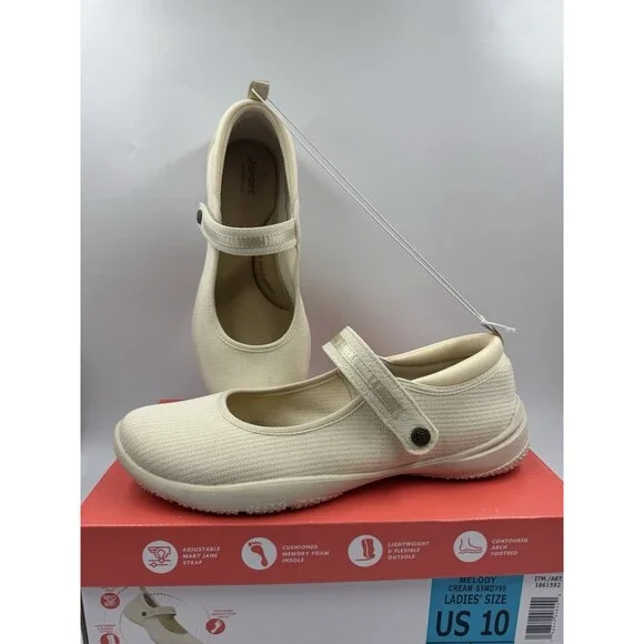 Jsport Womens Shoes Cream Mary Jane Memory Foam Contoured Arch Lightweight Sz 10