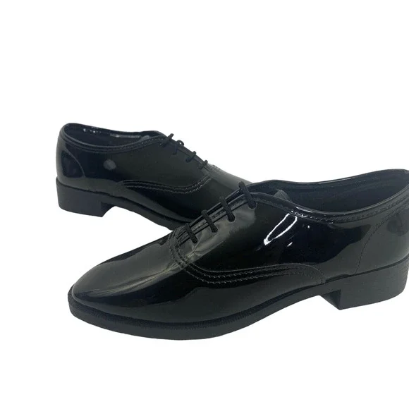 American Apparel Womens Black Patent Leather Lace Up Classic Oxford Tap Shoes 5‎