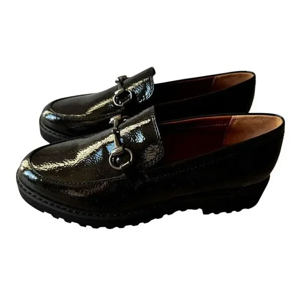 Franco Sarto Women Cason Black Patent Loafers Size 6