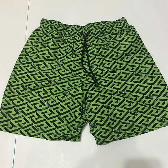 New Authentic VERSACE Green/Black Logo Print Swim Shorts