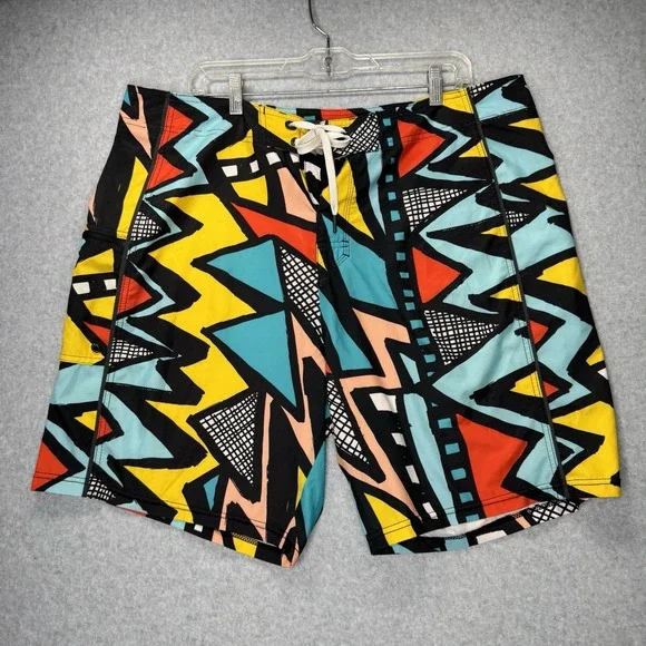 Nike 6.0 Boardshorts Size 38 Geometric Abstract Multicolor‎ Surf Swim Drawstring