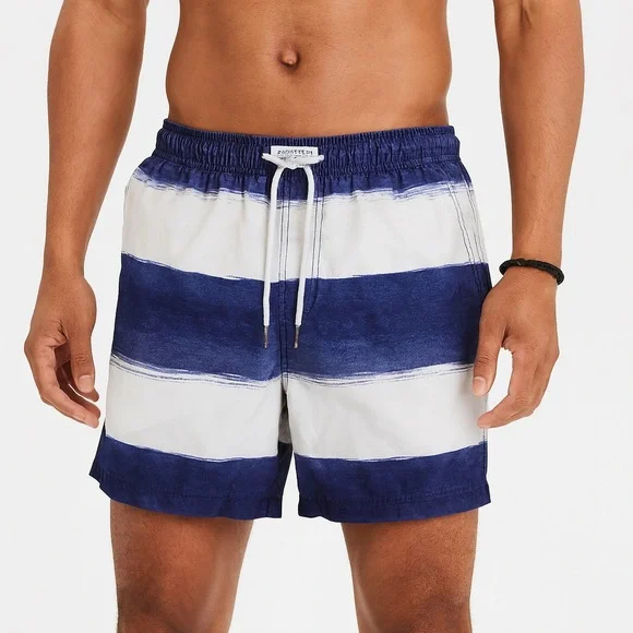 American Eagle men’s small blue and white striped swim trunks board shorts