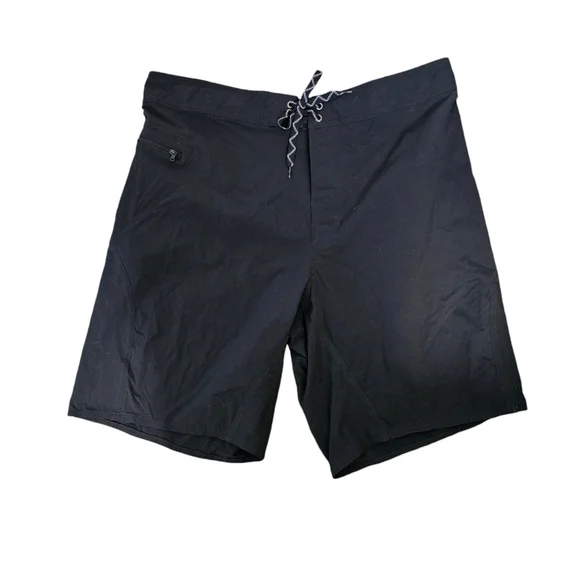 Patagonia Mens Black board shorts tie waist zippered pocket 38 Beach Swim Hiking
