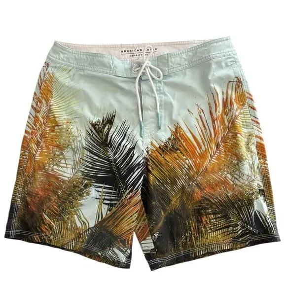 American Eagle Outfitters Men's Tropical Swim Shorts Green Orange