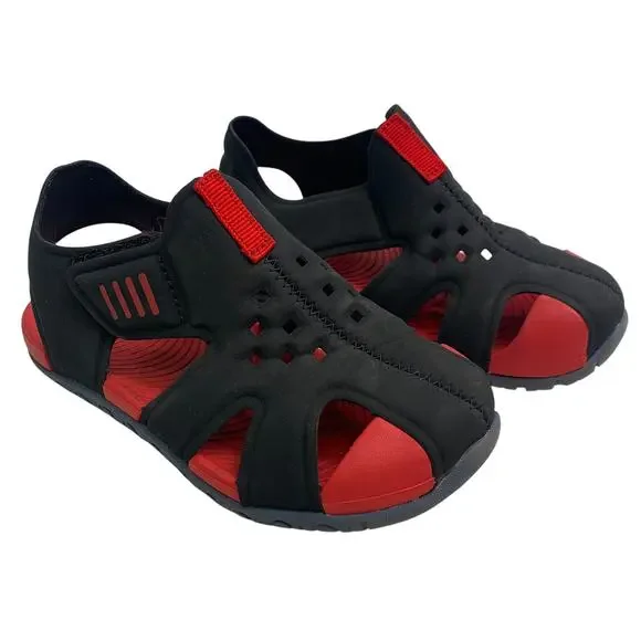 Wonder Nation Water Sandals Shoes Toddlers Sz 9-10 Black Red Slingback Slip Ons