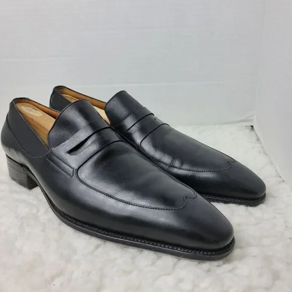 J.M. Weston Men's Penny Loafer Size 9 D Black Leather Pointed Toe Shoes