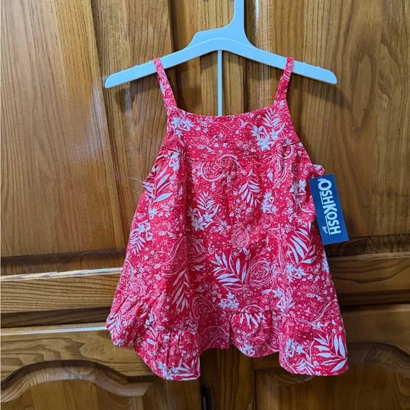 Girls 5T OshKosh B'gosh Red Floral Kids 2‎ piece Short Set NWT