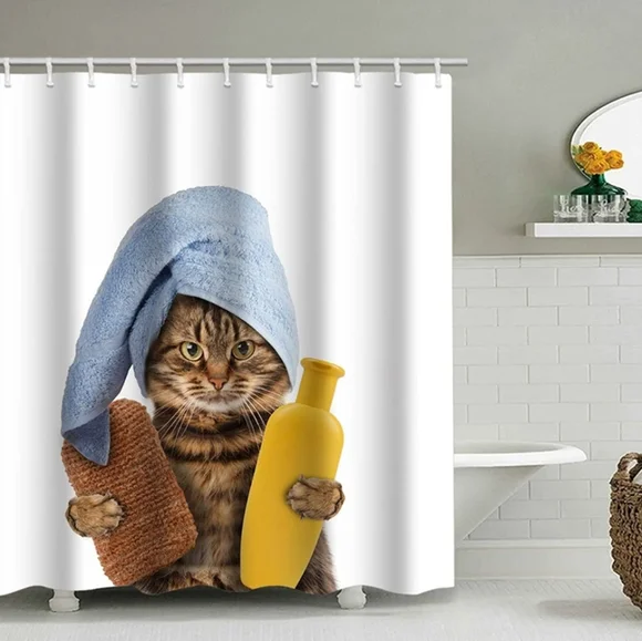 Shower Curtain, cat  Curtain Waterproof bathroom shower Curtain washable 12 hook