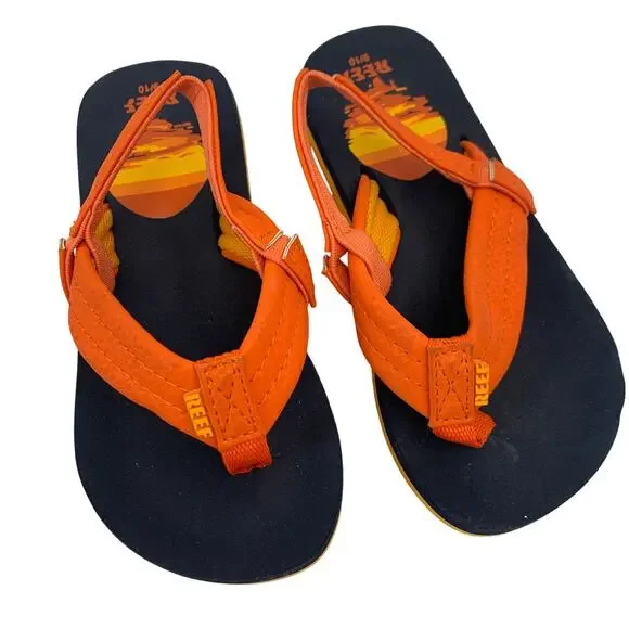 Reef Little Kids 9/10 Ahi Sunset Toddler Orange Blue Slingback Flip Flop Sandals