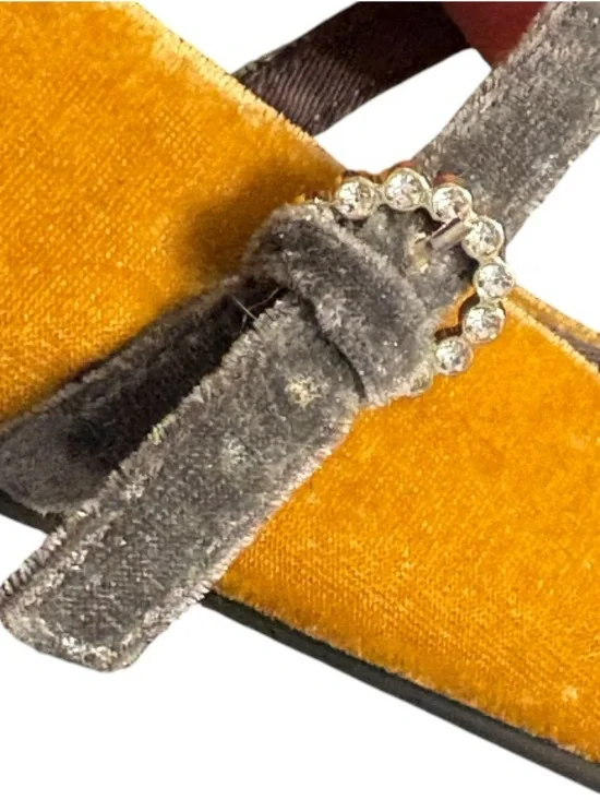 Zara Crushed Velvet Ballet Flats w Embellished Buckle