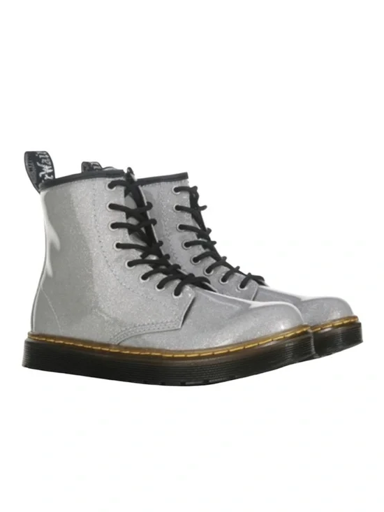 Dr Martens Docs Zavala J Combat Boots in Silver Glitter Sz 2