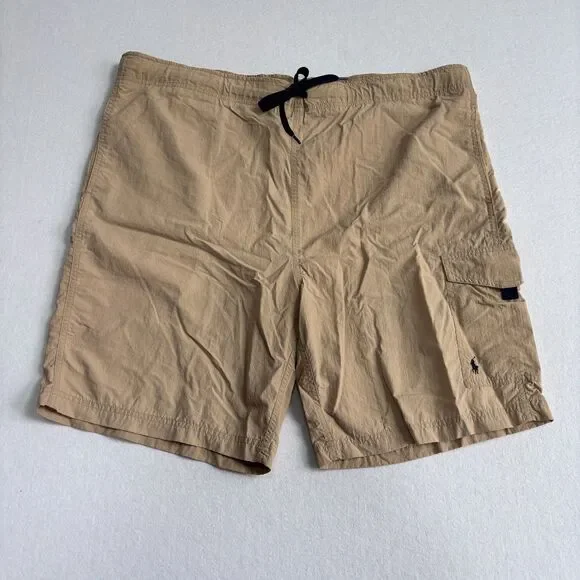 Polo Ralph Lauren Lined Swim Shorts Mens L Tan Cargo Pony Preppy Nylon Pull On