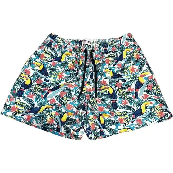YP Threads Australia Mens Swim Shorts Sz 32 Tropical Colorful Birds Palm Trees