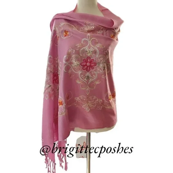 HANDMADE Embroidered Sequined Designed Lavender Shawl