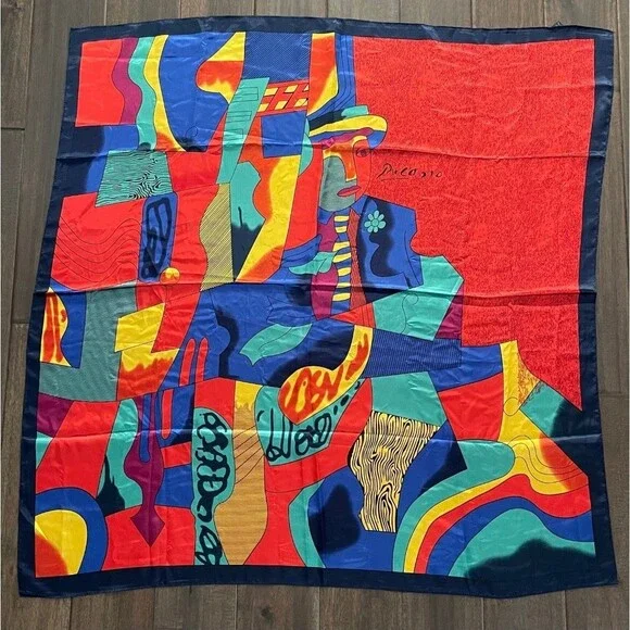 Mosi Picasso Signed Cubism Art 35 Square Scarf
