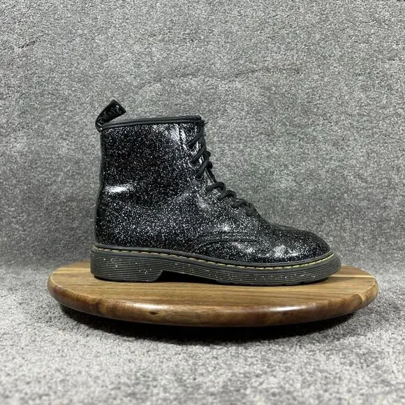 Dr Martens 1460 J Youth Sz 5 Cosmic Glitter Black Leather Zip Lace Up Boots Used