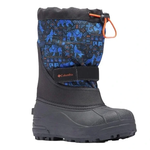 nwt Columbia Youth Powderbug Plus II Print Boot in Blue Black Size 6 & 7 Toddler