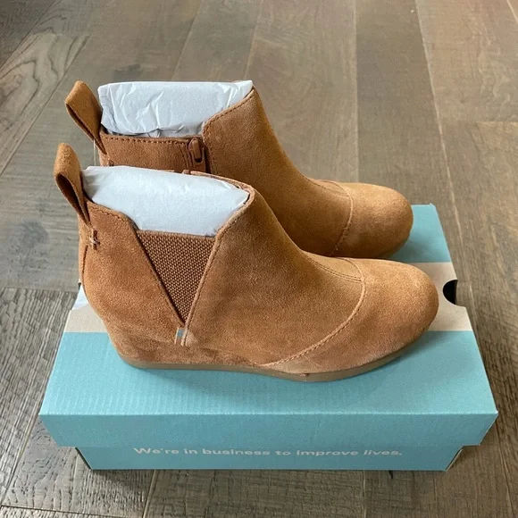 TOMS Youth Suede Wedge Booties