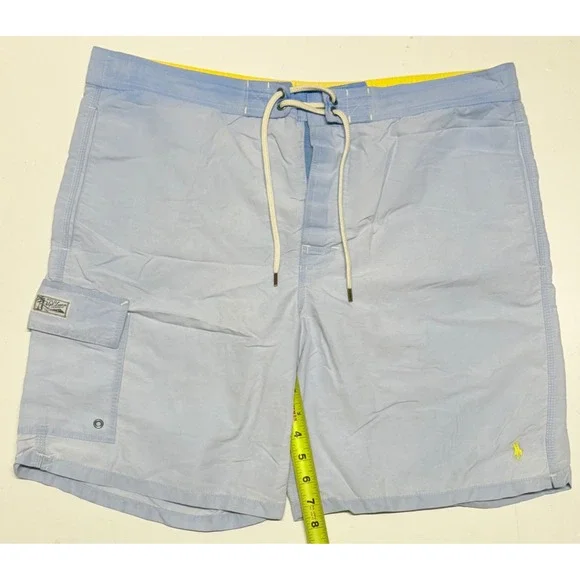 Polo Ralph Lauren Mens Swim Trunks Light Blue Cargo‎ Pocket Mesh Lined Large L