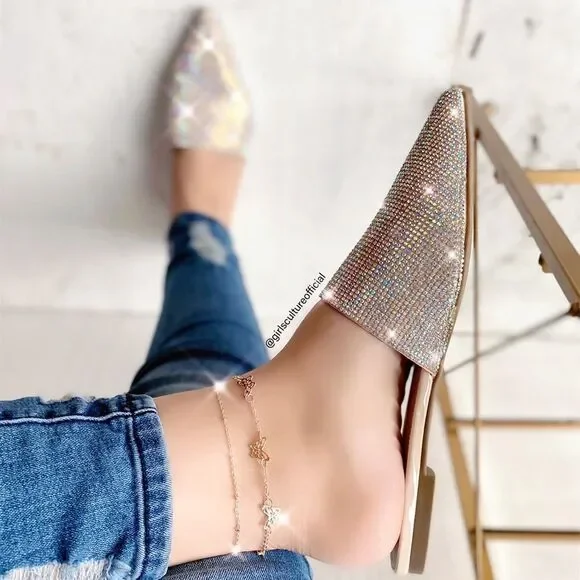Multi Bling Rhinestones Pointy Flats