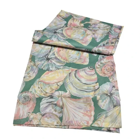 Vintage 90s Y2K Shell Shower Curtain 69wx72L Green Pink Grandma Coastal USA