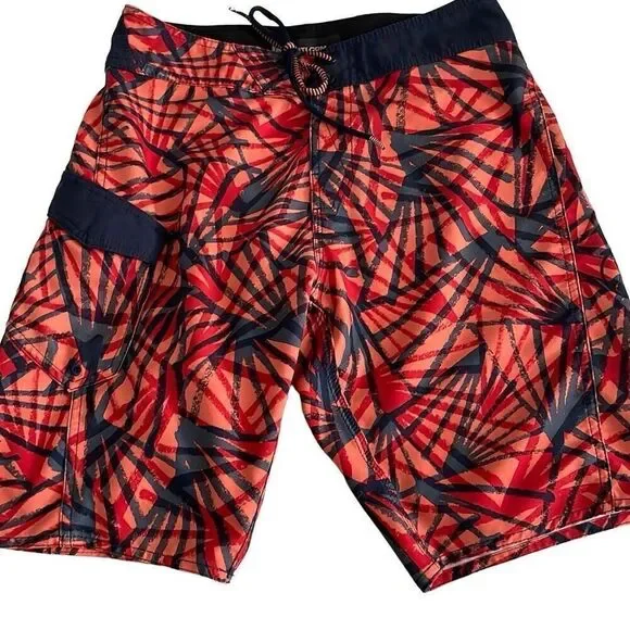 EUC! Volcom Board Shorts Red Black Print - Size 29