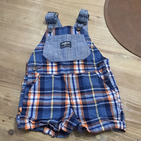 OshKosh Overalls Baby 9‎ mos B'gosh plaid Shorts Outfit TOTE 5